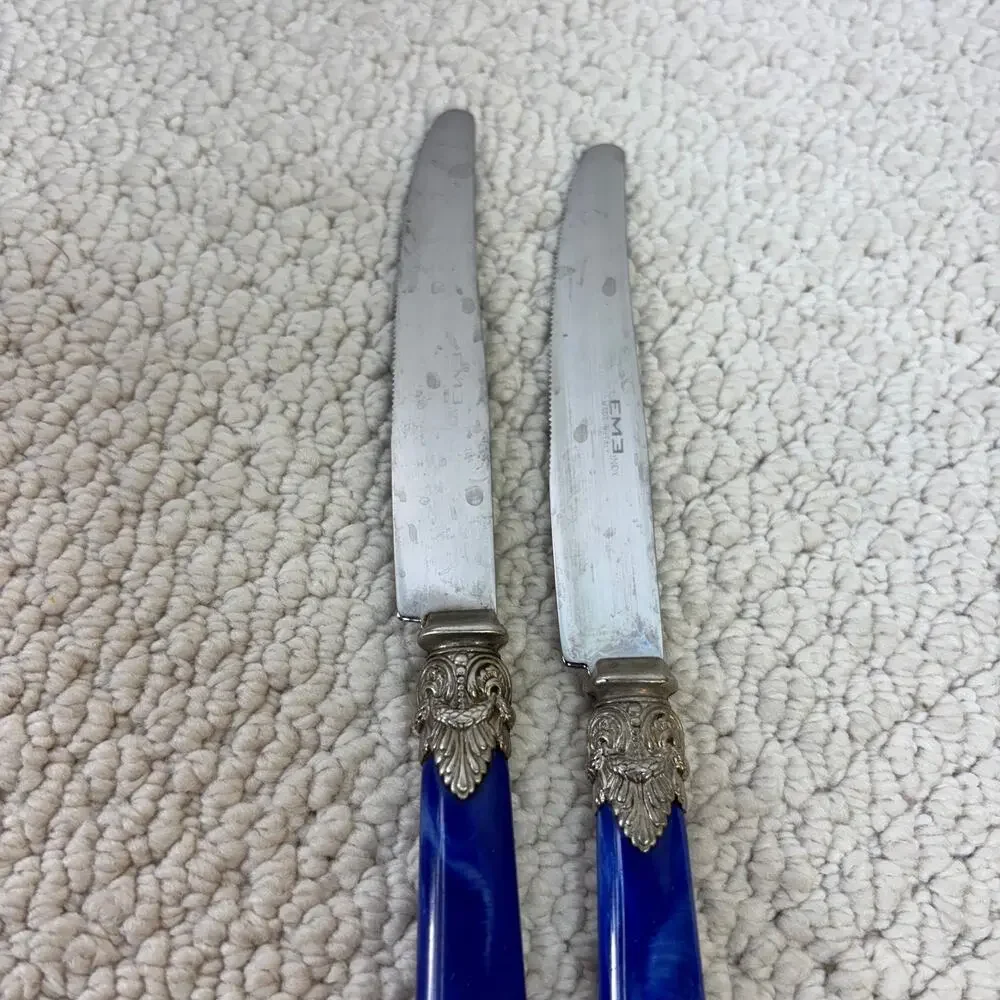 New French Hollow Dinner Knife Flatware EME Napoleon-Venato Blue Lot of 2 8 3/4